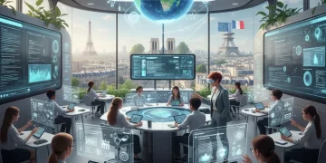 Classe futuriste française en 2026 avec IA et apprentissage personnalisé