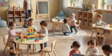 Préparer Maternelle 2026 : Guide Complet pour une Rentrée Réussie Enfants joyeux jouant dans une salle de classe de maternelle colorée, symbolisant une rentrée sereine.