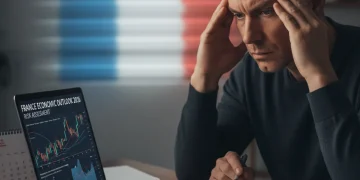 Graphiques financiers complexes et main sur la tête, symbolisant les risques en France en 2026.
