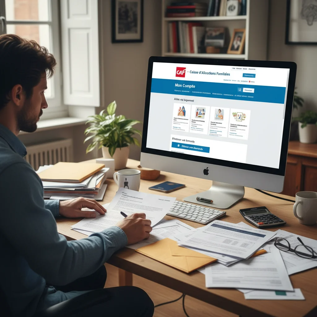 Personne consultant le site de la CAF pour simuler et demander la prime d'activité.