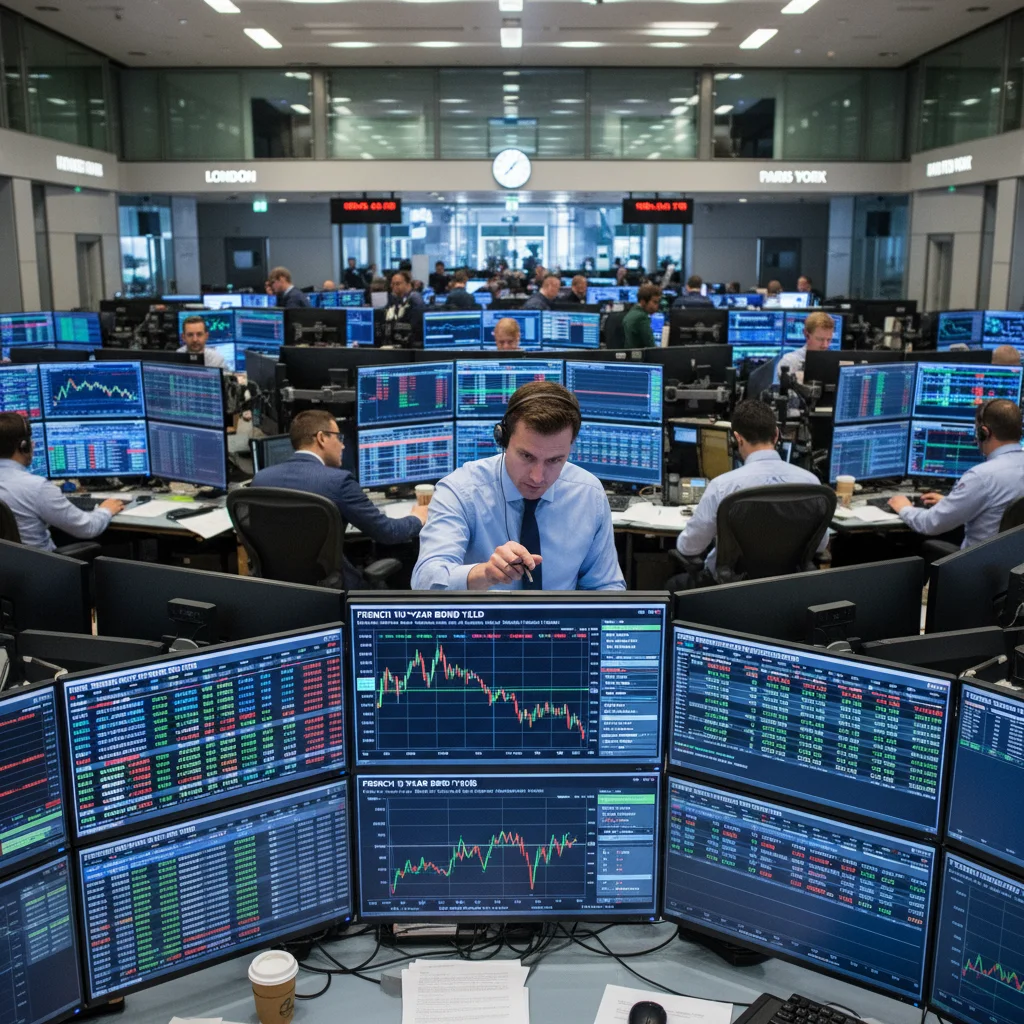 Trader analysant données économiques françaises sur marché obligataire