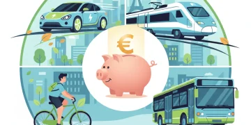 Illustration des aides à la mobilité pour 2026, montrant divers modes de transport et des économies financières.