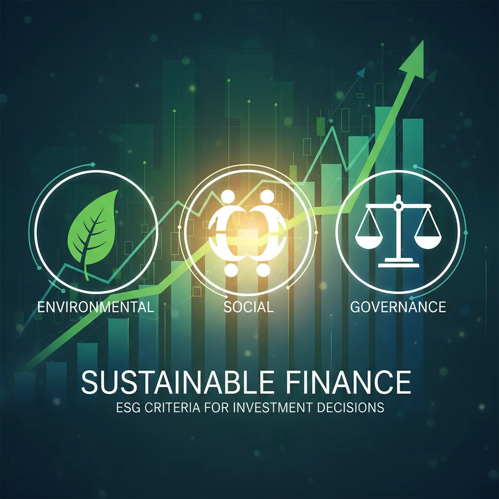 Représentation graphique des critères ESG (environnementaux, sociaux, de gouvernance) et leur intégration dans la finance durable.
