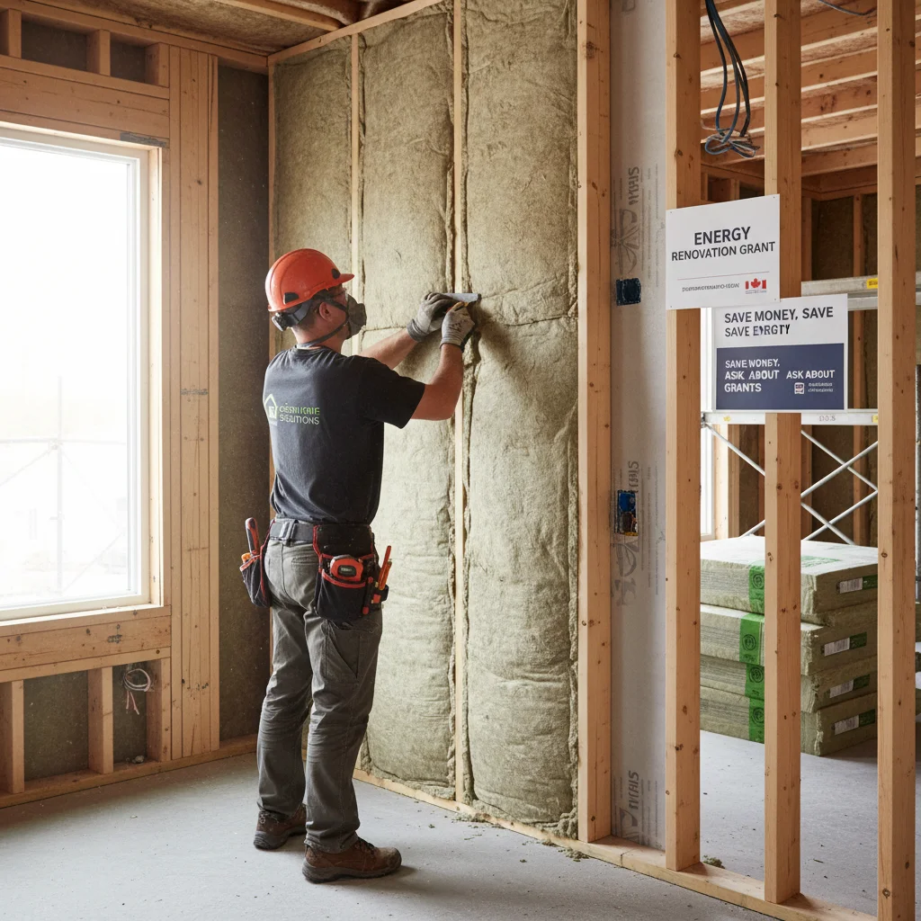 Ouvrier installant de l'isolant thermique, un geste essentiel en rénovation énergétique.