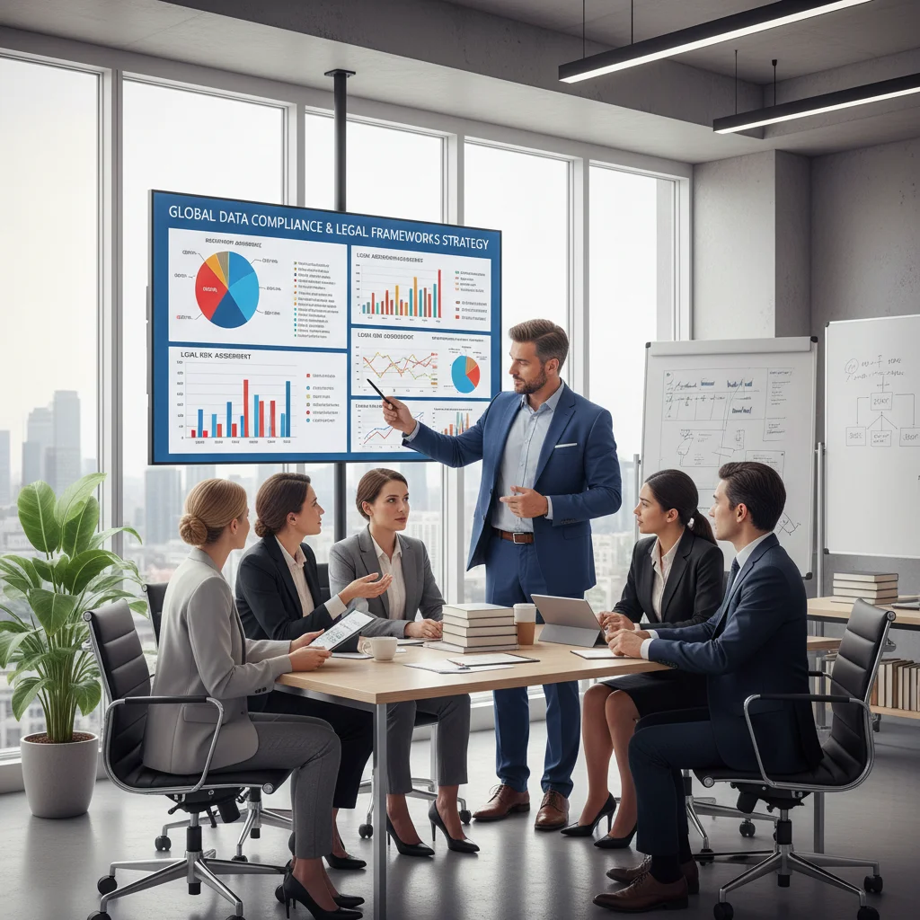 Professionnels en réunion discutant des stratégies de conformité à la nouvelle loi sur la protection des données.