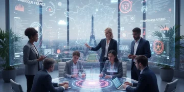 Professionnels collaborant dans un environnement numérique, symbolisant les compétences numériques pour l'emploi en France.