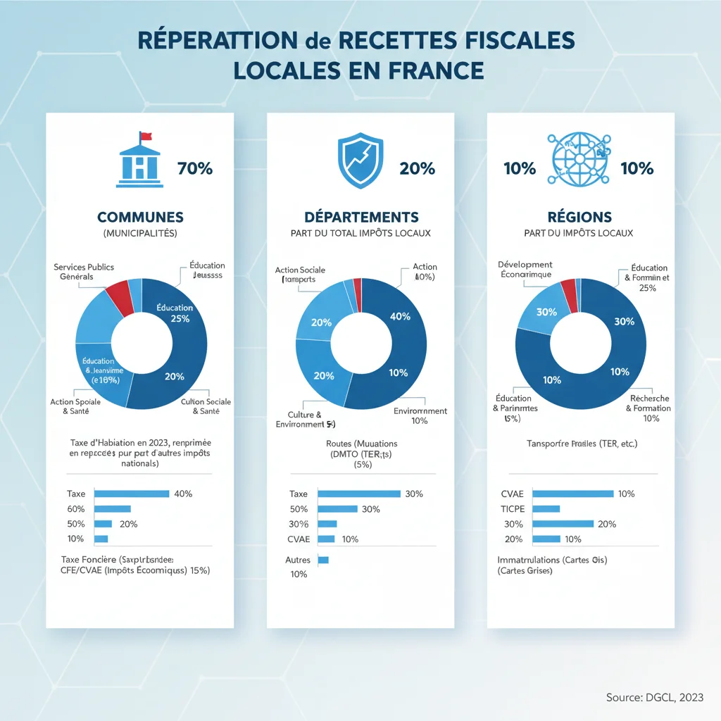 Infographie des recettes fiscales locales par type de collectivité territoriale