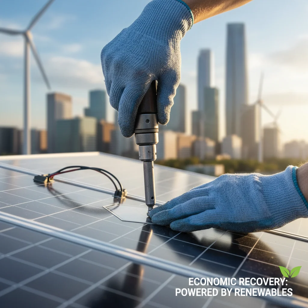Installation de panneaux solaires, symbolisant l'investissement dans la transition écologique et les énergies renouvelables.