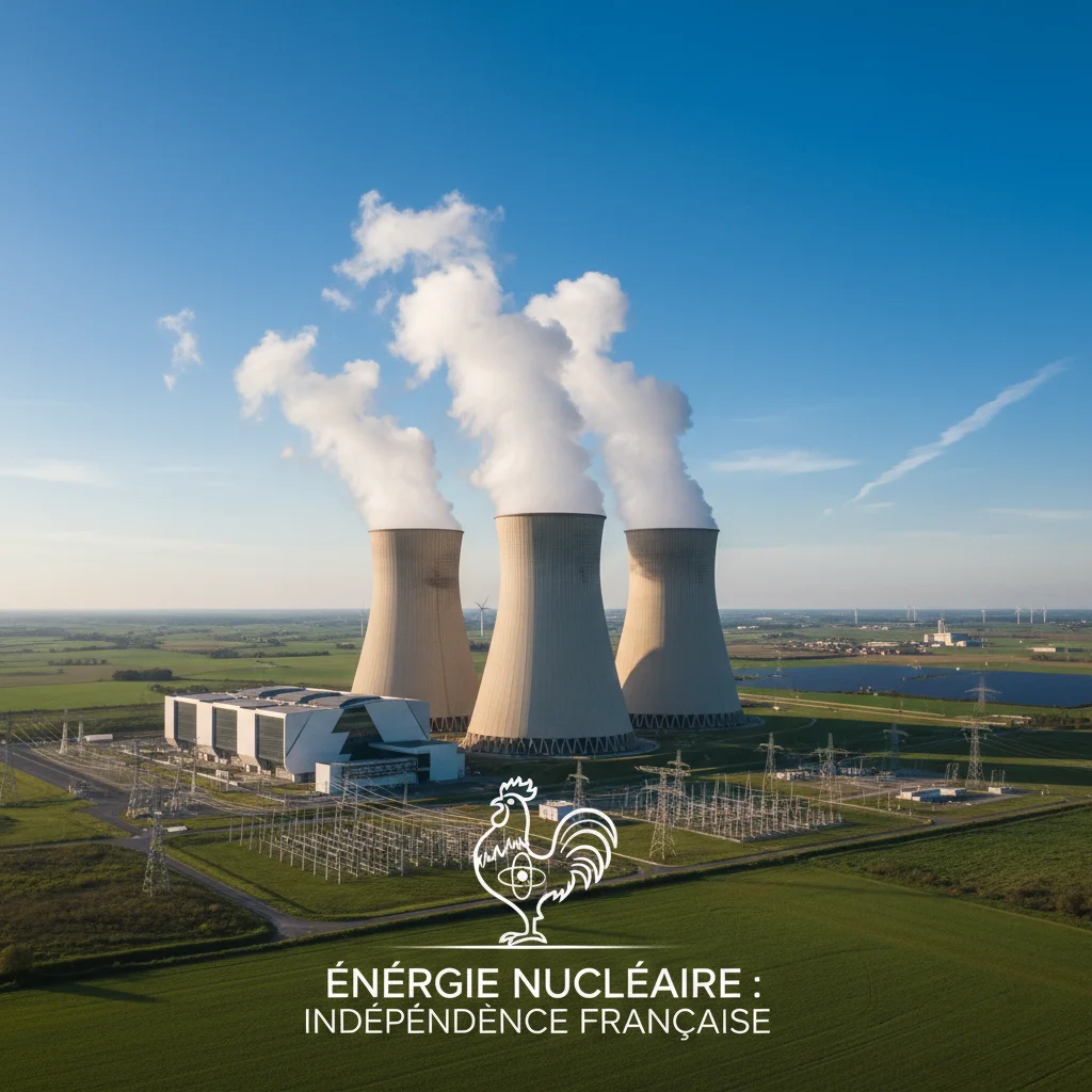 Centrale nucléaire moderne avec tours de refroidissement, symbole de l'indépendance énergétique française.