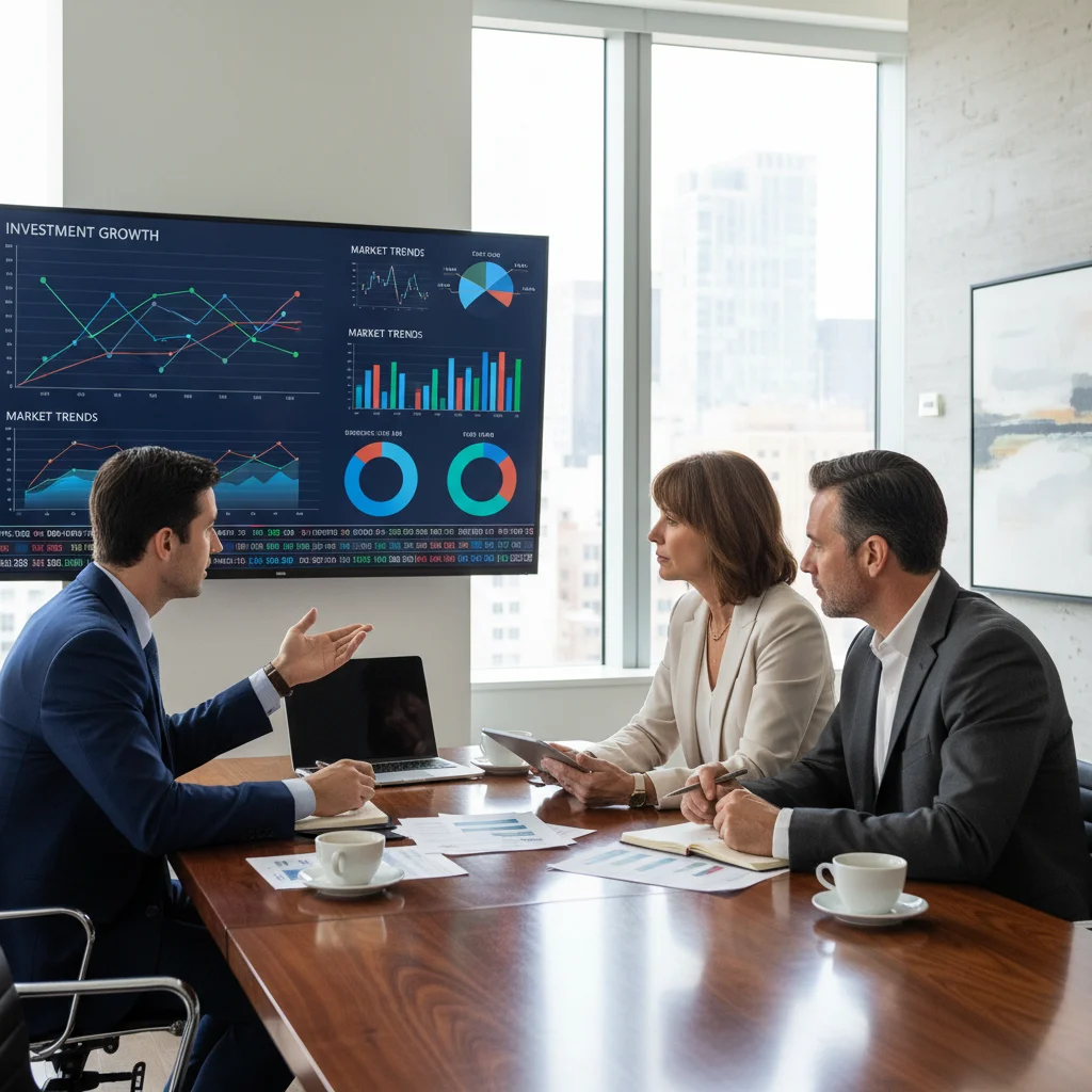 Conseillers financiers discutant avec des clients, illustrant la recherche d'expertise pour naviguer les changements fiscaux.