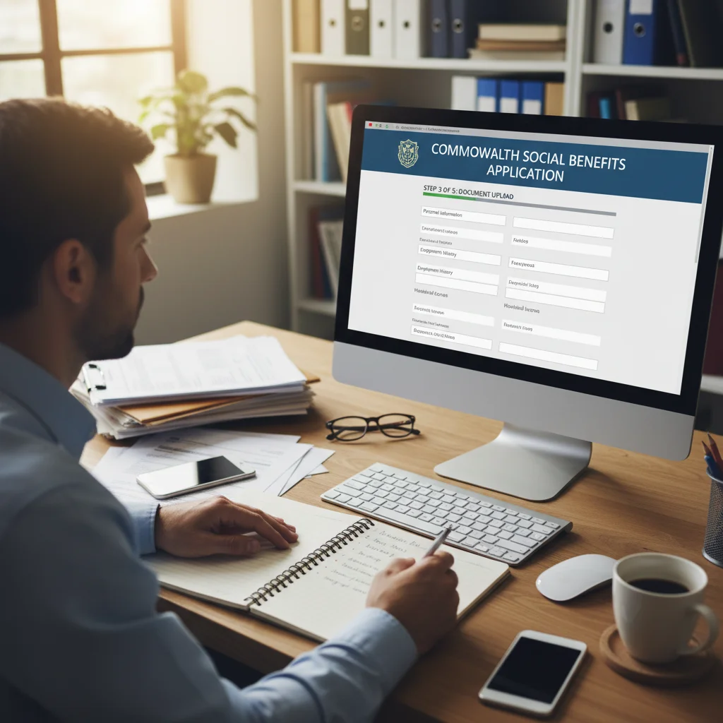 Personne consultant un portail gouvernemental en ligne pour les démarches AAH, symbolisant la recherche d'informations et les applications administratives.