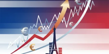 Graphique abstrait illustrant l'économie française et les changements fiscaux de la Loi de Finances 2026.