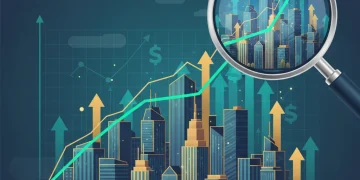Illustration d'investissement immobilier SCPI avec des graphiques financiers et des symboles de croissance