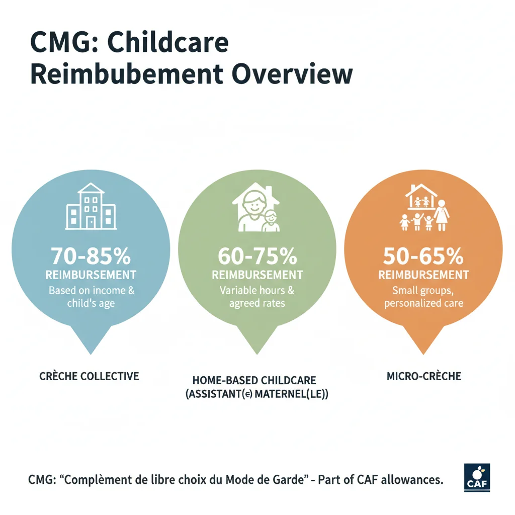 Infographie des modes de garde éligibles au CMG et leurs taux de prise en charge